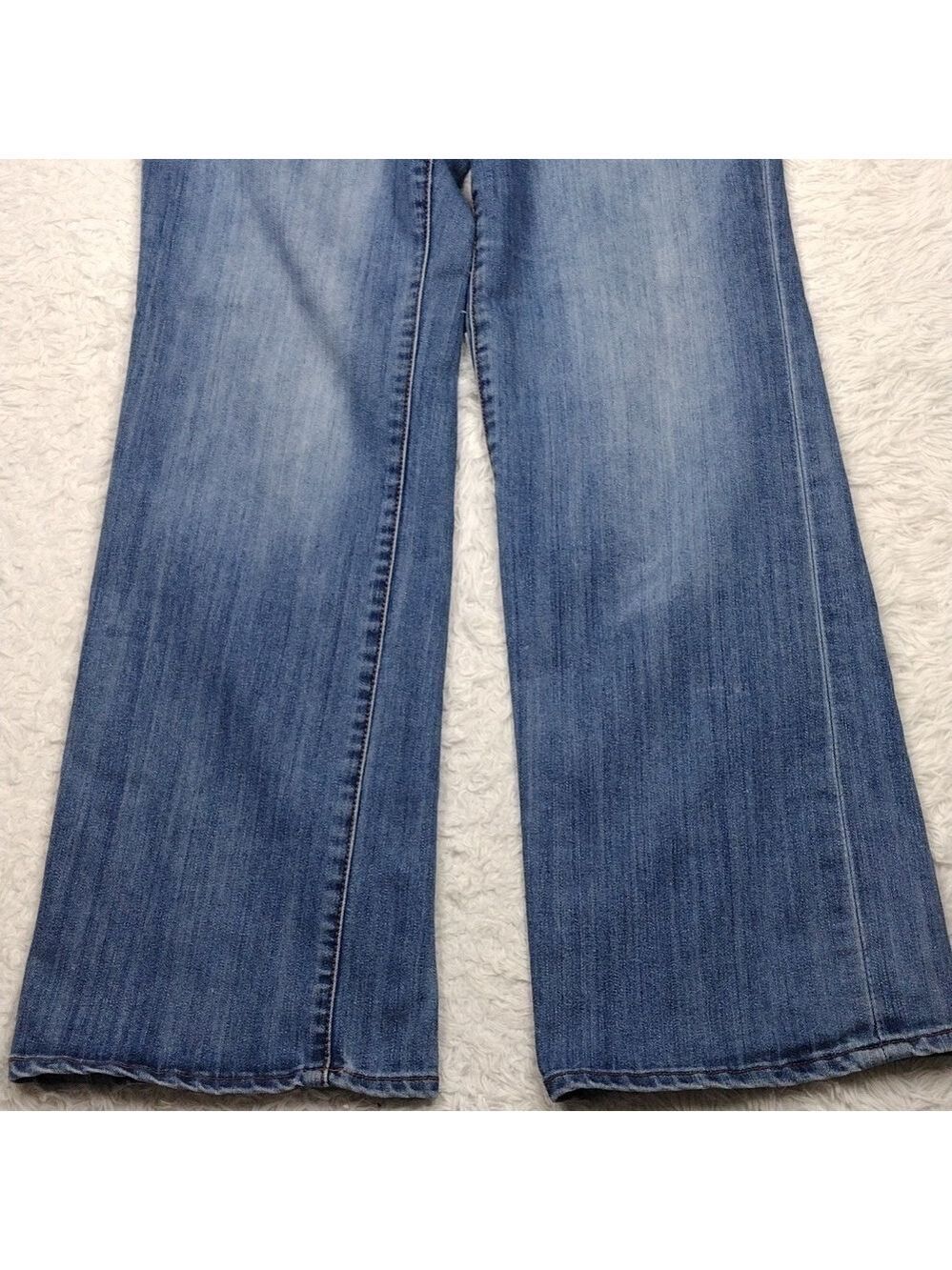 Seven7 Studio Blue Medium Wash Embroidered Five Pocket High Rise Flare Leg Jean - Picture 5 of 16